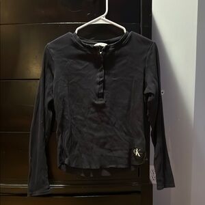 Calvin Klein Black Long Sleeve Henley Tee